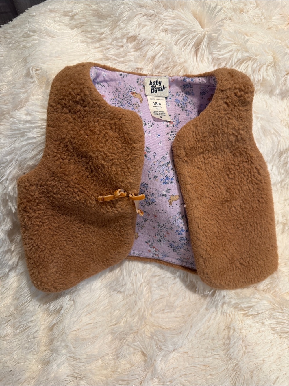 Baby B'gosh Toddler Brown Sherpa Vest with Floral Lining